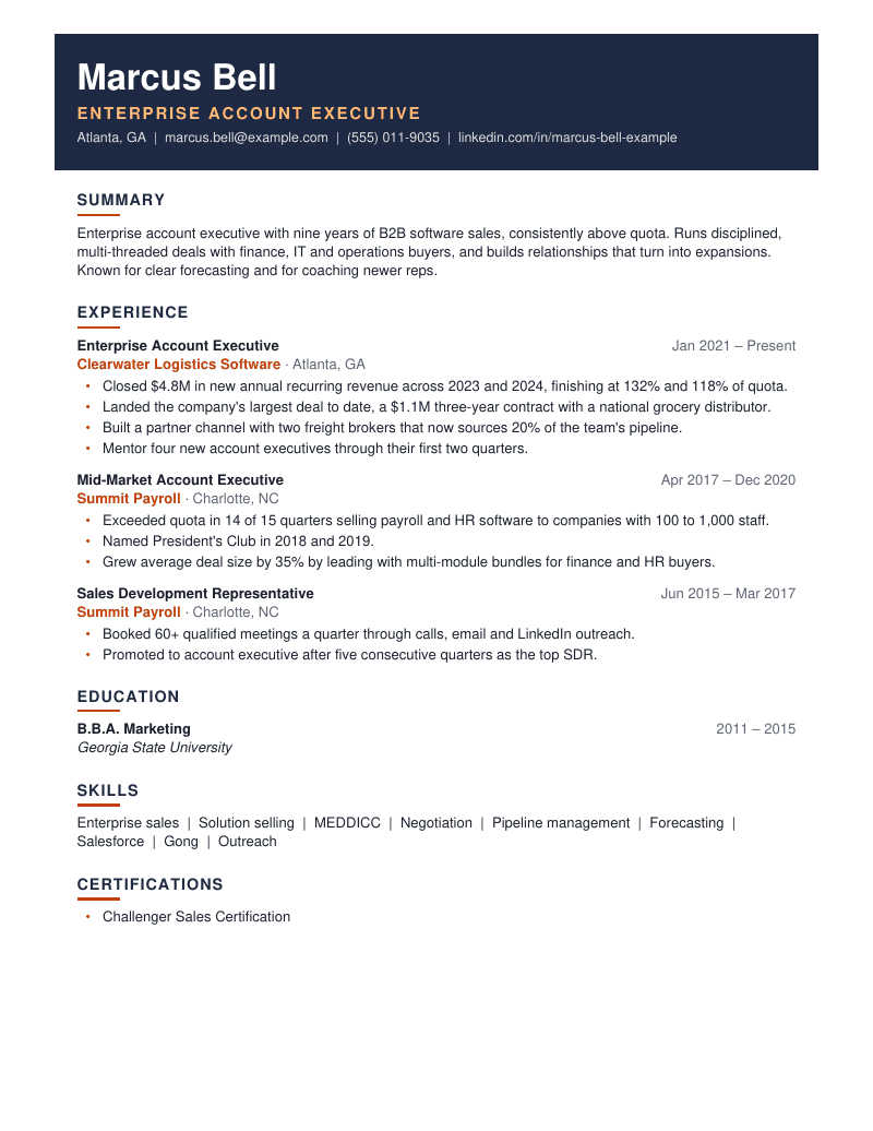 Preview of the Bold Header resume template