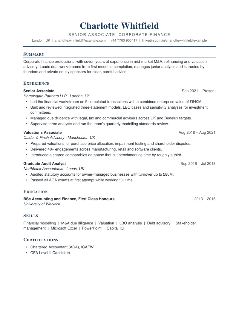Preview of the Corporate resume template