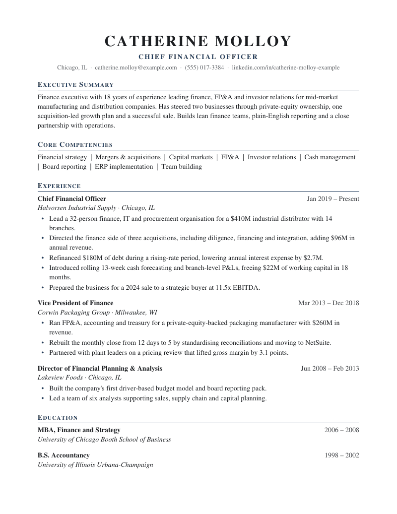 Preview of the Executive resume template