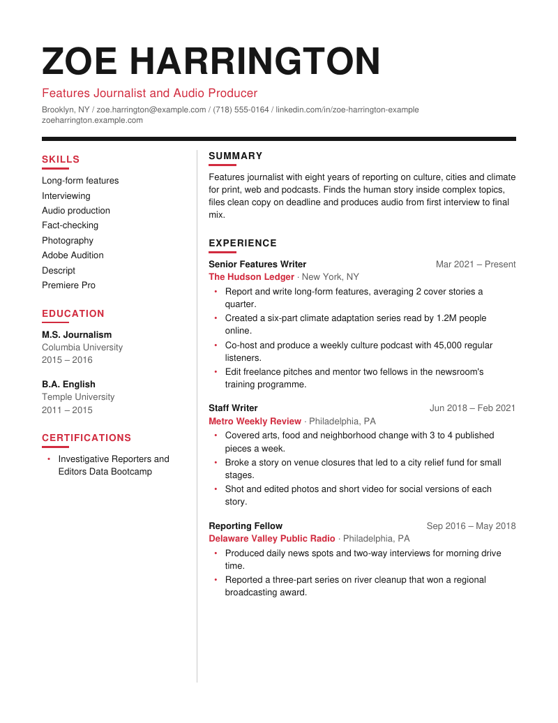 Preview of the Magazine resume template