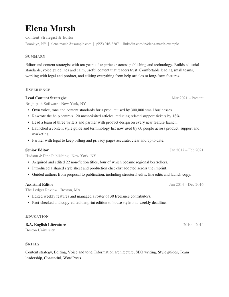 Preview of the Minimal resume template