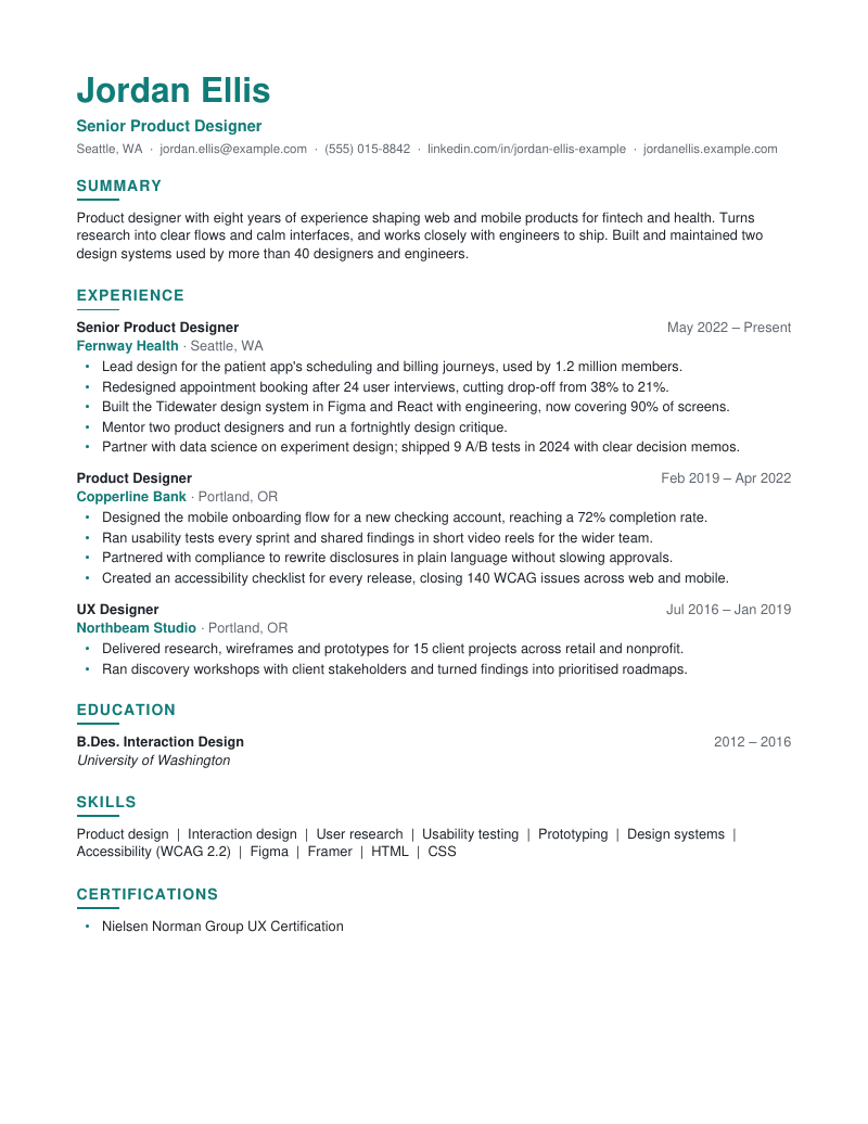 Preview of the Modern Accent resume template