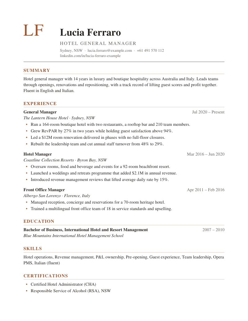 Preview of the Monogram resume template