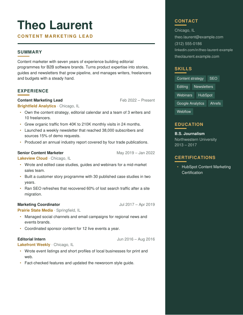 Preview of the Right Rail resume template