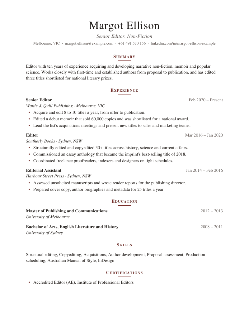 Preview of the Clean Serif resume template