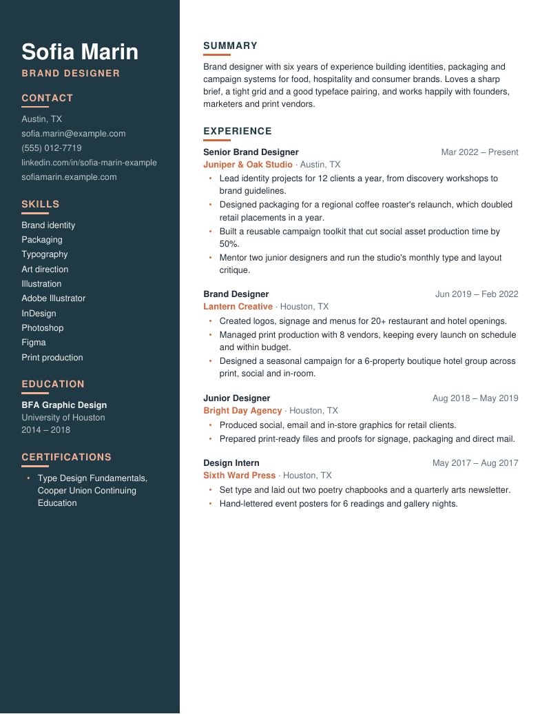 Preview of the Sidebar resume template