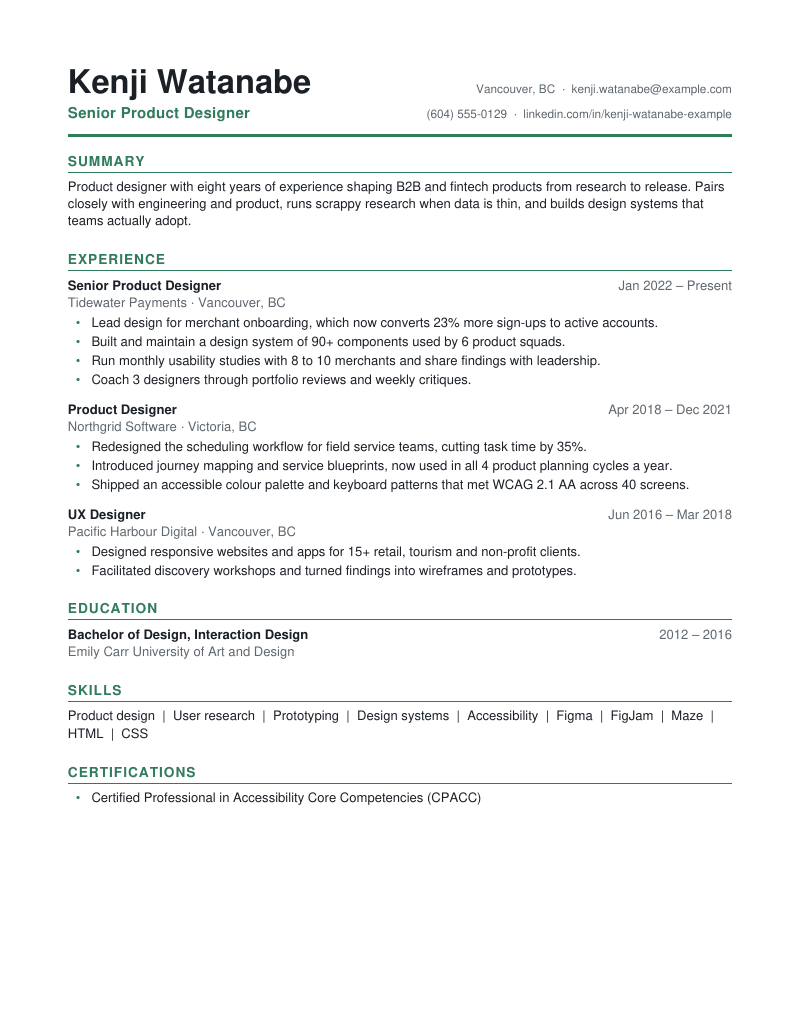Preview of the Split Header resume template