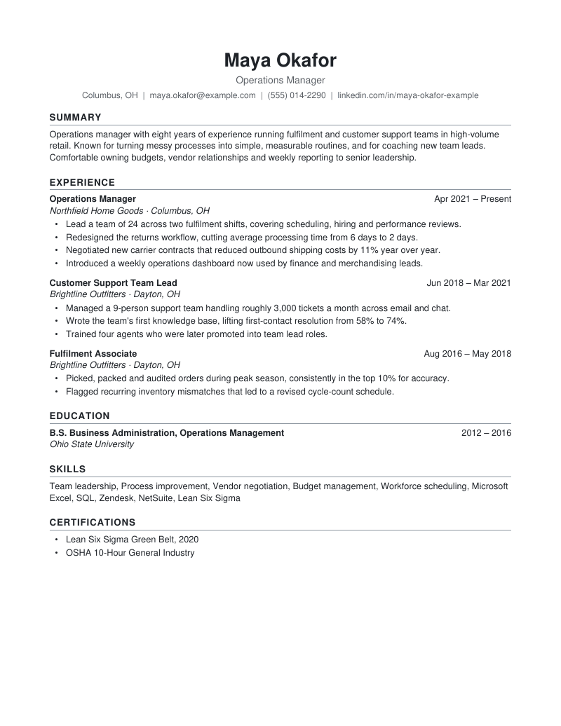 Preview of the Standard Professional resume template