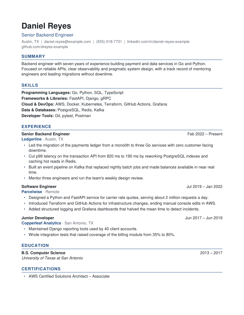Preview of the Technical resume template
