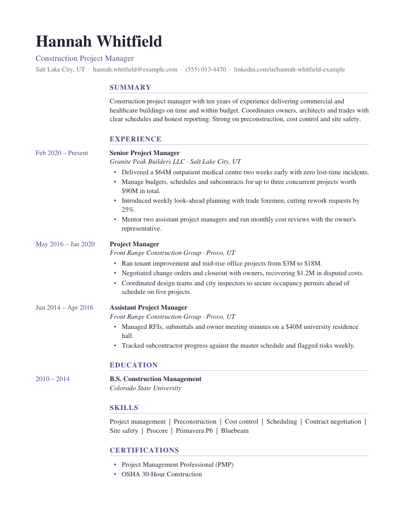 Preview of the Timeline resume template